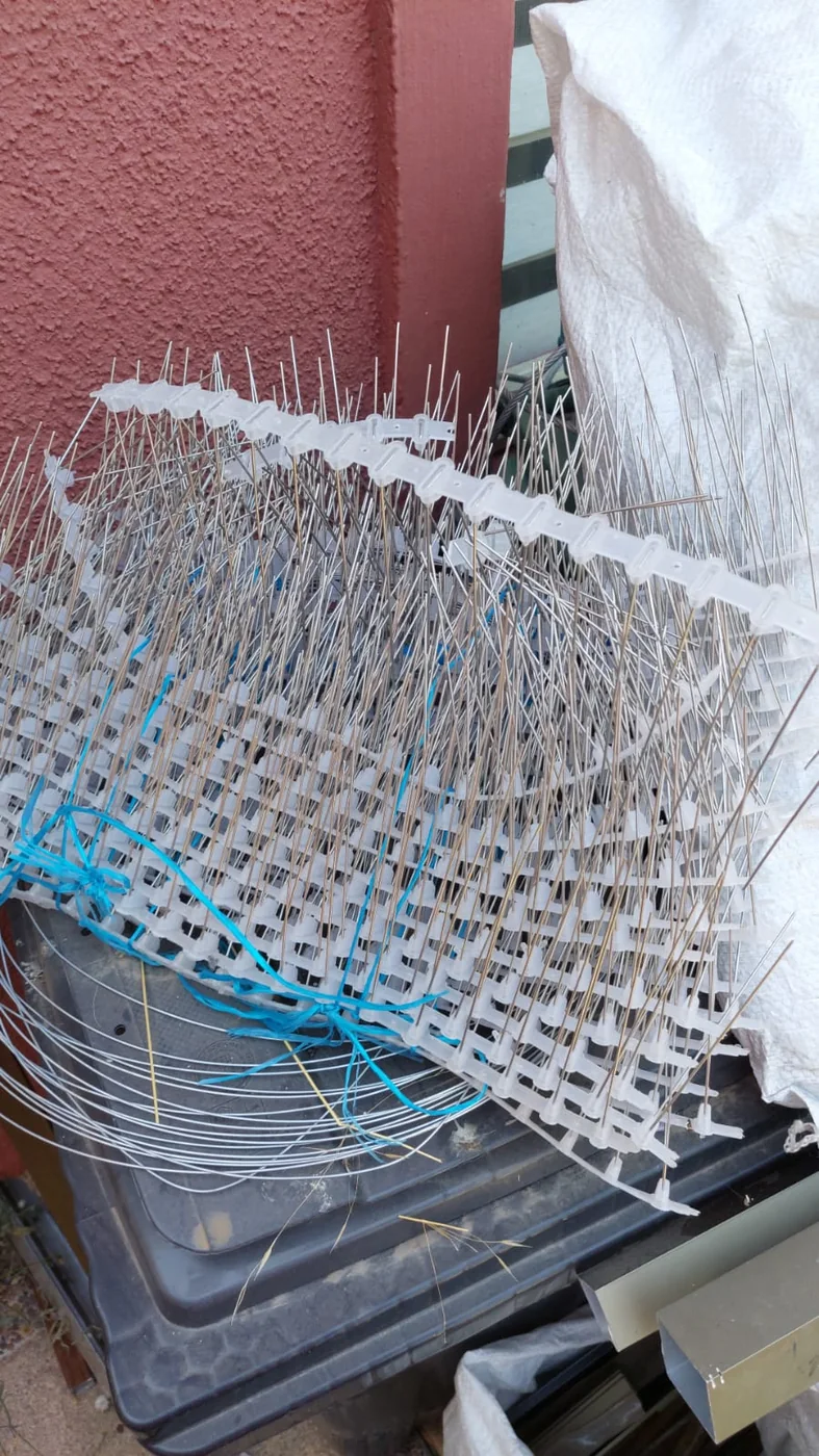 Módulos de pinchos para palomas preparados para una instalación